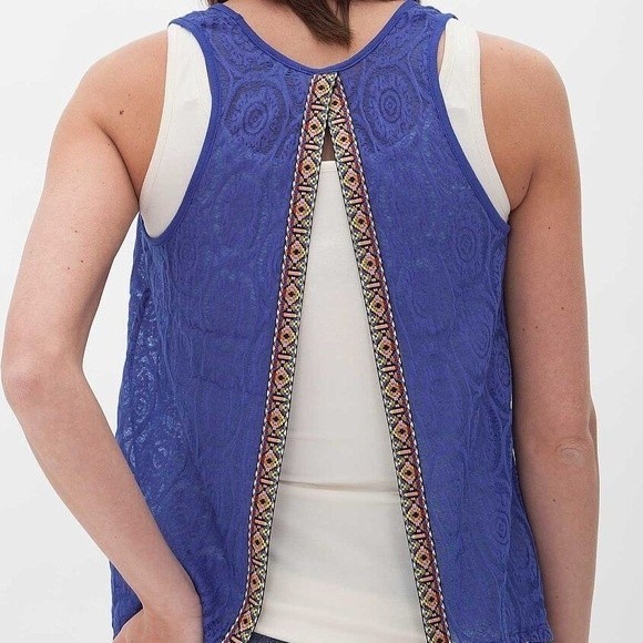 Lily White Royal Blue Open Back Lace Tank Top Size L - Picture 8 of 8